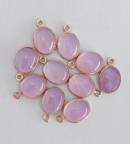 Rose Quart Silver & Gold Bezel Connectors ~ Oval shape Charms ~ Link Components for Earrings, Bracelets, Jewelry Making supplies - BeadsBoatInc