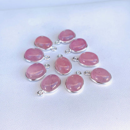 Rose Quart Silver & Gold Bezel Connectors ~ Oval shape Charms ~ Link Components for Earrings, Bracelets, Jewelry Making supplies - BeadsBoatInc