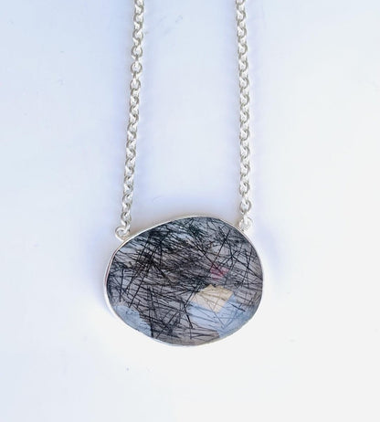 Rosecut Black Rutile Necklace – Vermeil Gold Jewelry - BeadsBoatInc