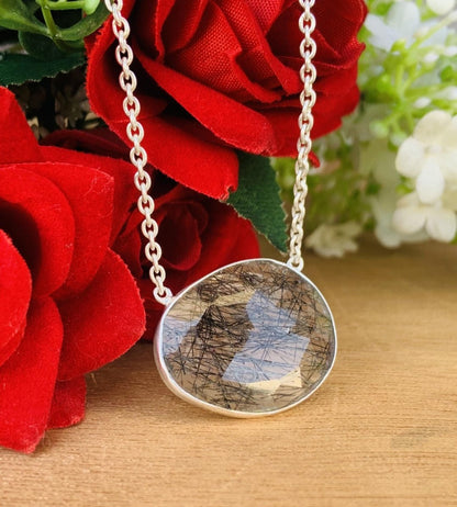 Rosecut Black Rutile Necklace – Vermeil Gold Jewelry - BeadsBoatInc