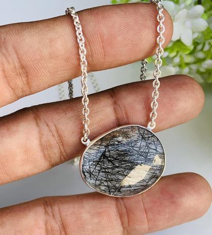 Rosecut Black Rutile Necklace – Vermeil Gold Jewelry - BeadsBoatInc