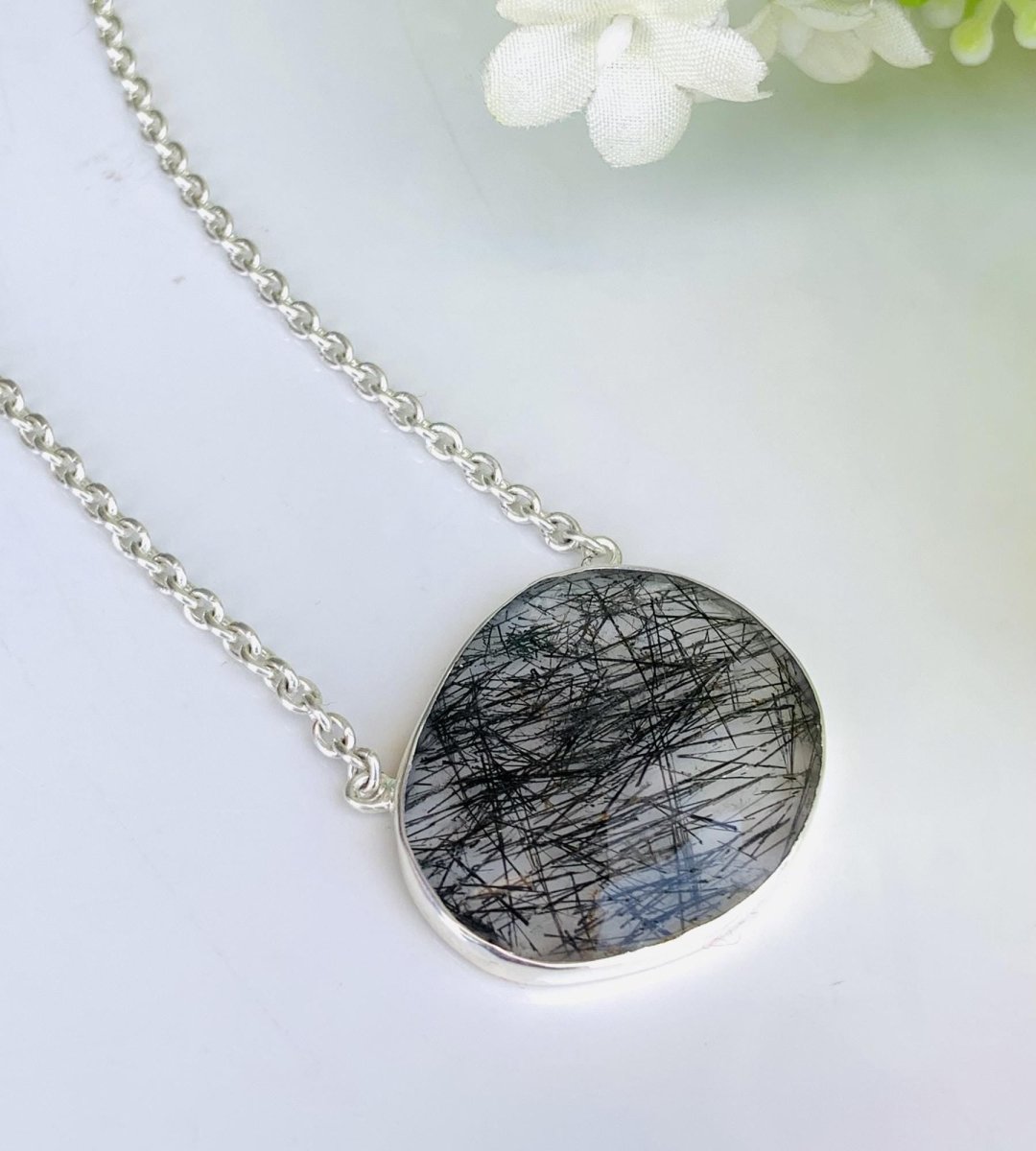 Rosecut Black Rutile Necklace – Vermeil Gold Jewelry - BeadsBoatInc