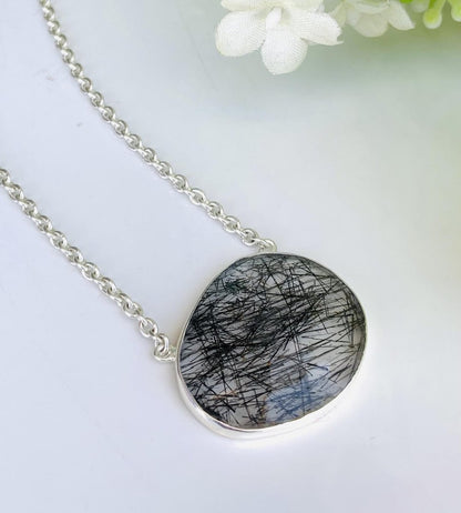 Rosecut Black Rutile Necklace – Vermeil Gold Jewelry - BeadsBoatInc