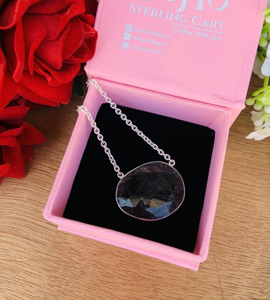 Rosecut Black Rutile Necklace – Vermeil Gold Jewelry - BeadsBoatInc