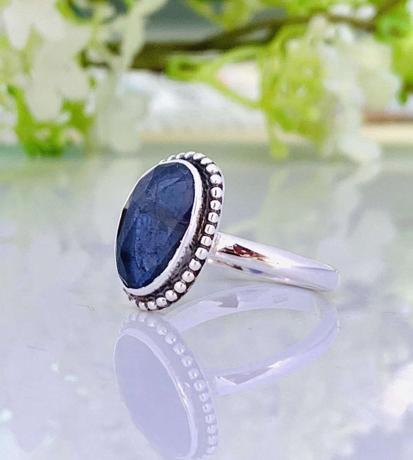 Rosecut Iolite Ring – Dainty Silver & Gold Stacking Birthstone Ring - BeadsBoatInc