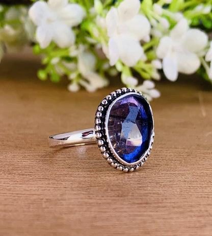 Rosecut Iolite Ring – Dainty Silver & Gold Stacking Birthstone Ring - BeadsBoatInc