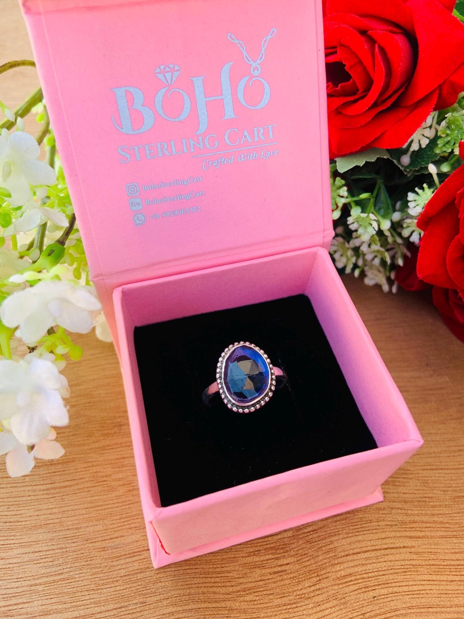 Rosecut Iolite Ring – Dainty Silver & Gold Stacking Birthstone Ring - BeadsBoatInc