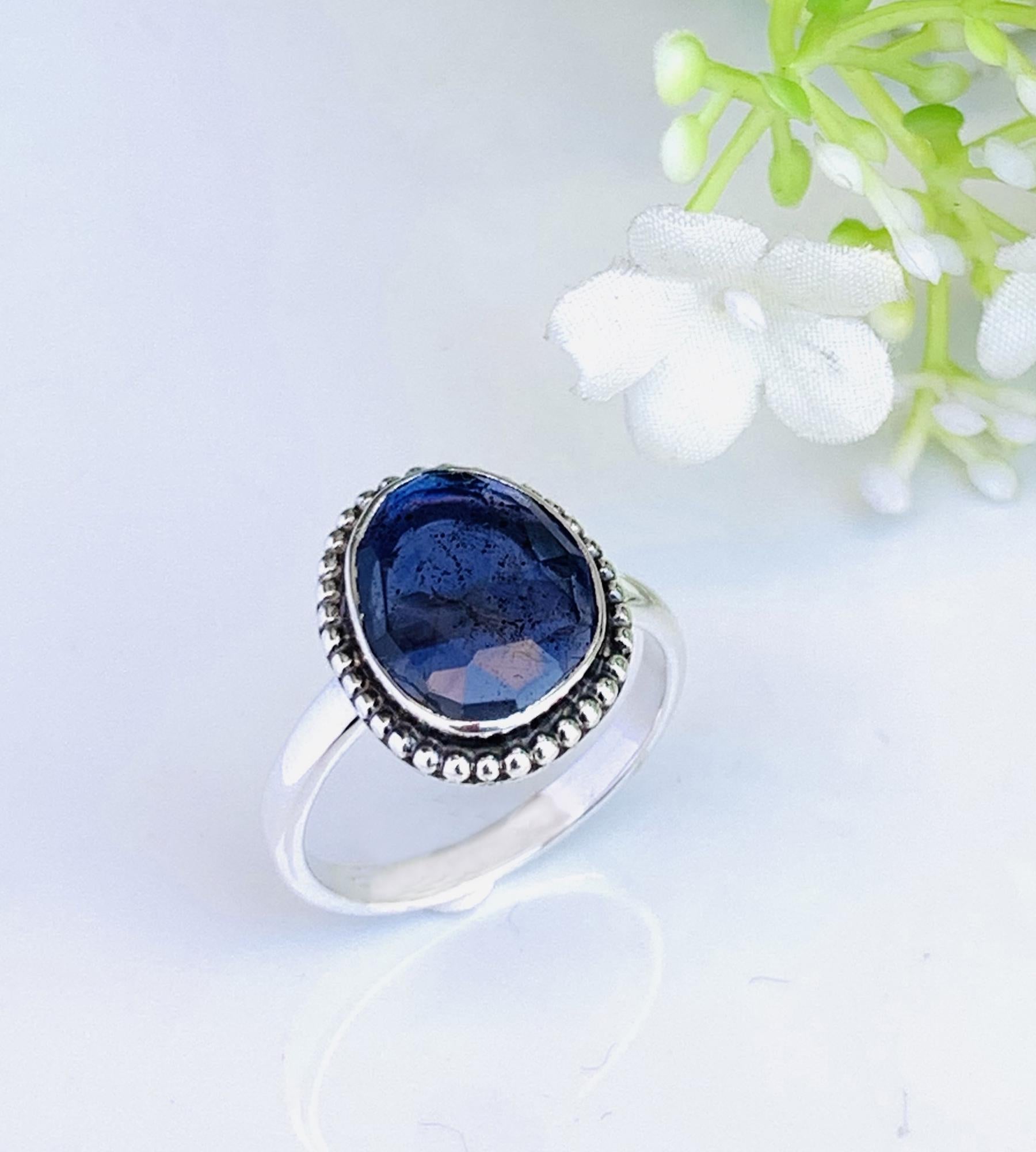Rosecut Iolite Ring – Dainty Silver & Gold Stacking Birthstone Ring - BeadsBoatInc