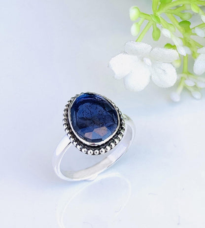 Rosecut Iolite Ring – Dainty Silver & Gold Stacking Birthstone Ring - BeadsBoatInc