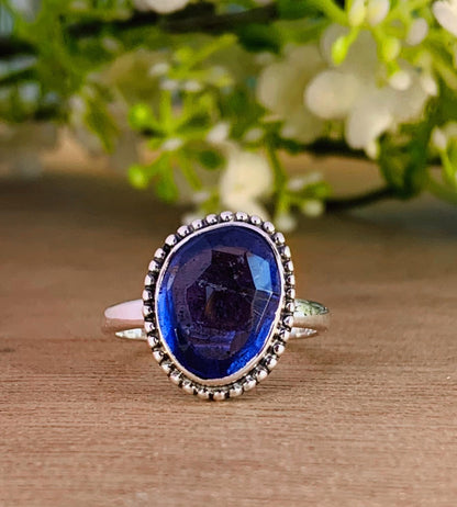 Rosecut Iolite Ring – Dainty Silver & Gold Stacking Birthstone Ring - BeadsBoatInc