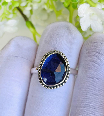 Rosecut Iolite Ring – Dainty Silver & Gold Stacking Birthstone Ring - BeadsBoatInc