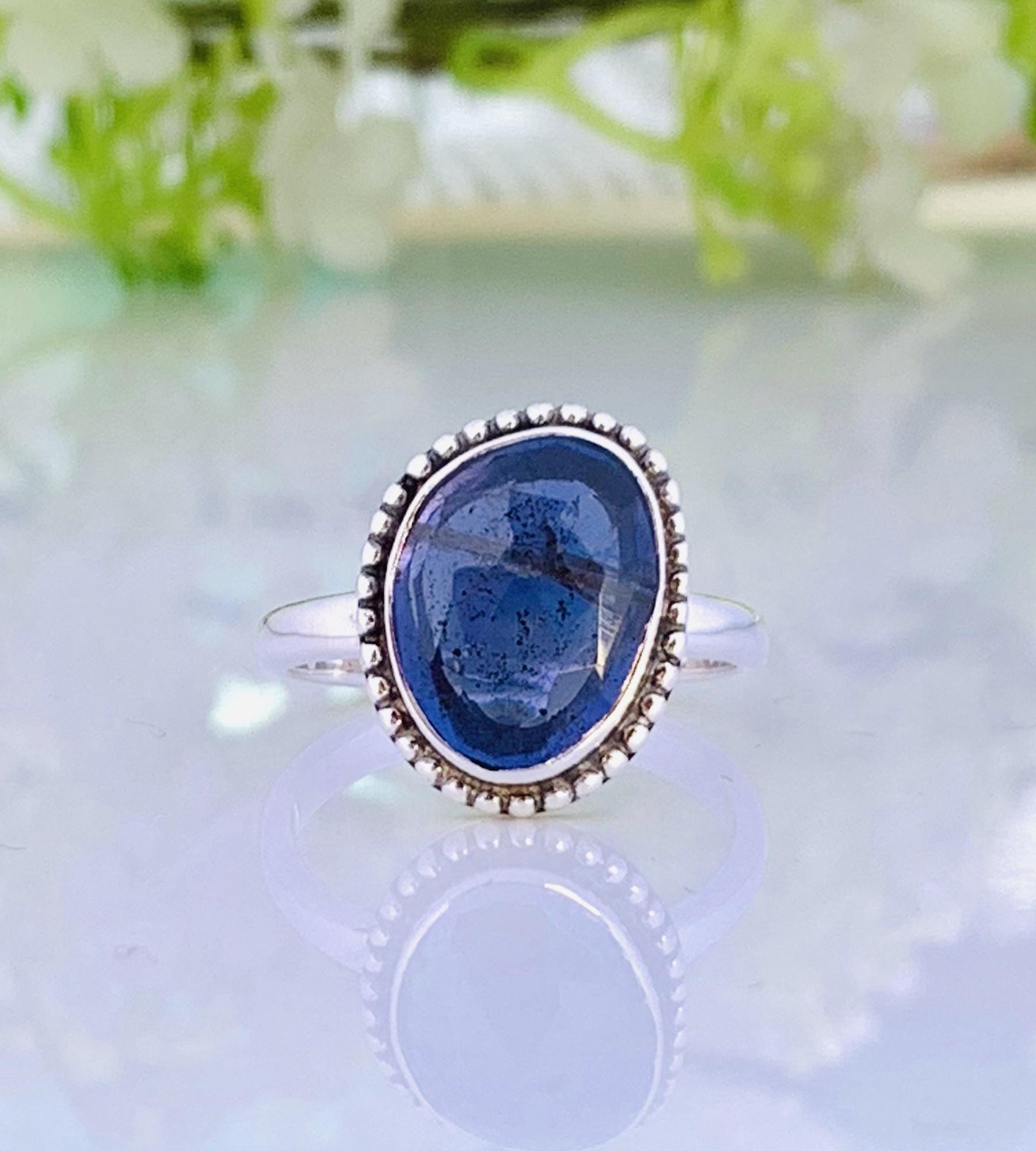Rosecut Iolite Ring – Dainty Silver & Gold Stacking Birthstone Ring - BeadsBoatInc