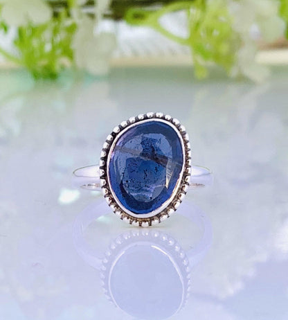 Rosecut Iolite Ring – Dainty Silver & Gold Stacking Birthstone Ring - BeadsBoatInc