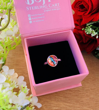 Rosecut Kingman Pink Dahlia Turquoise Silver Ring - BeadsBoatInc