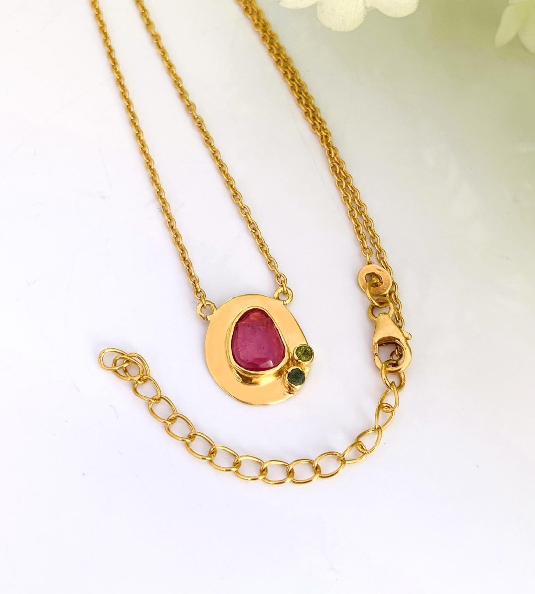 Rosecut Ruby Necklace – 18K Gold & Silver Minimal Pendant - BeadsBoatInc