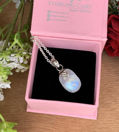 Rough Moonstone Pendant – Chunky Boho Silver Necklace - BeadsBoatInc