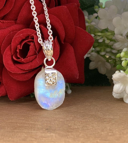 Rough Moonstone Pendant – Chunky Boho Silver Necklace - BeadsBoatInc