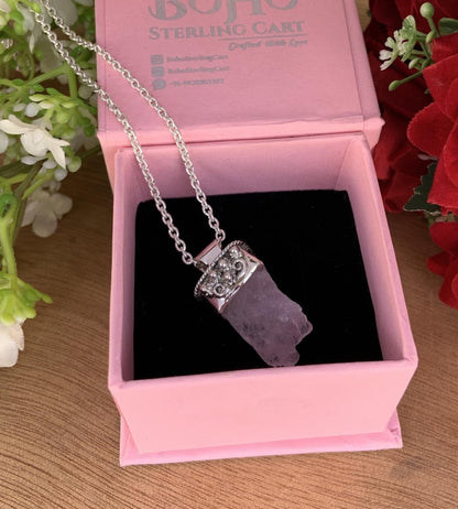 Rough Morganite Necklace – Pink Crystal Sterling Silver Pendant, Gift for Her - BeadsBoatInc