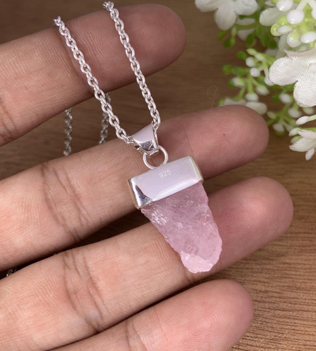 Rough Pink Morganite Necklace – Handmade Dainty Silver Jewelry - BeadsBoatInc