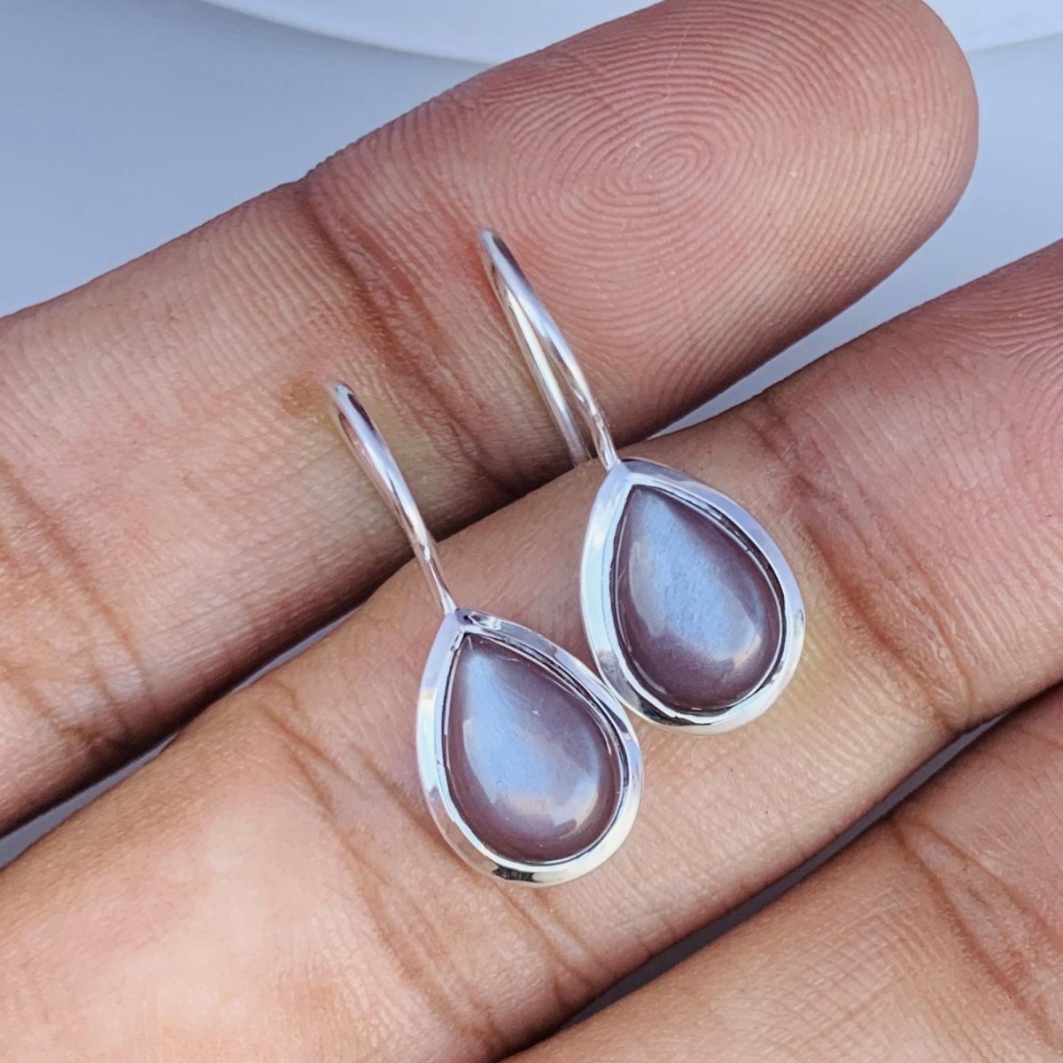 Silk Chocolate Moonstone Pear Cut Dangle Earrings - 925 Sterling Silver Women Jewelry - BeadsBoatInc