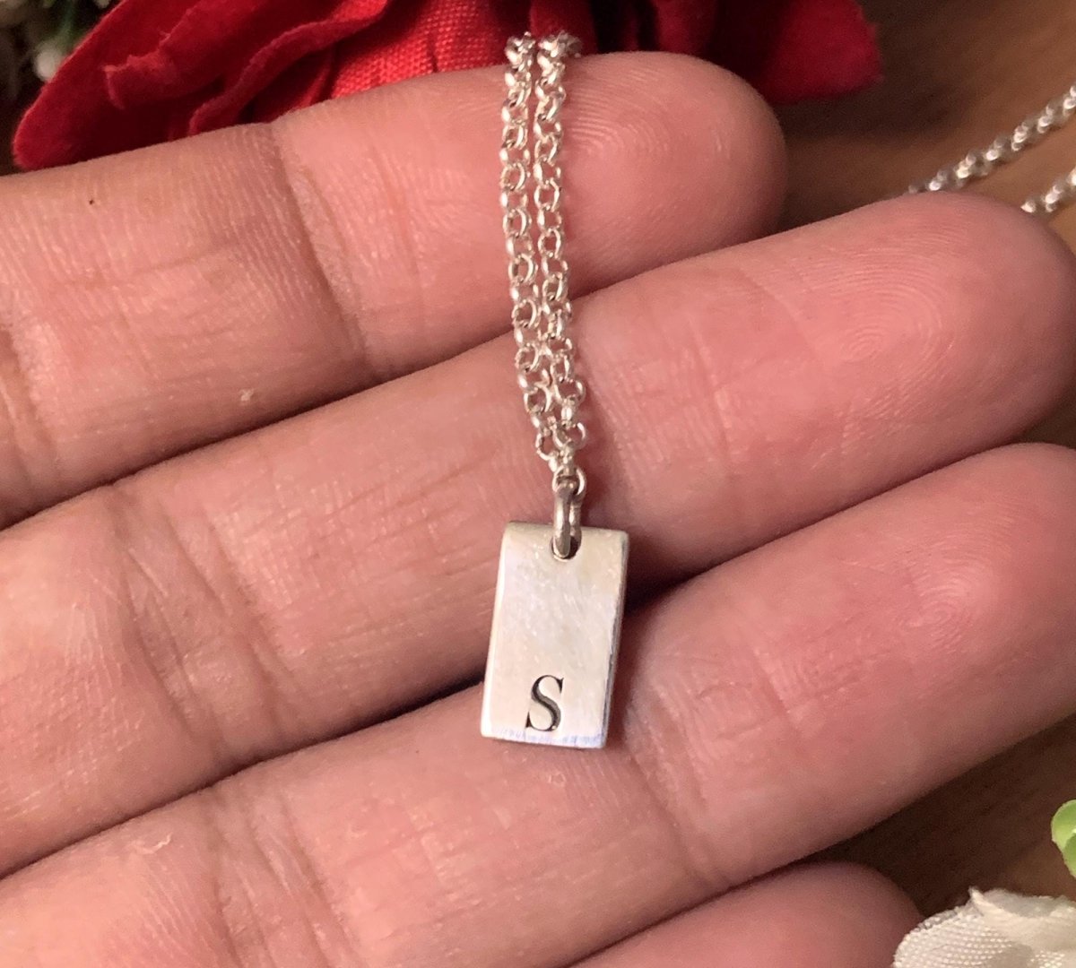 Silver Gold Initial Box Chain Necklace - Mini Monogram Personalized Engraved - BeadsBoatInc