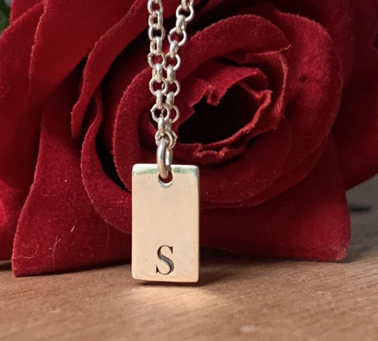 Silver Gold Initial Box Chain Necklace - Mini Monogram Personalized Engraved - BeadsBoatInc