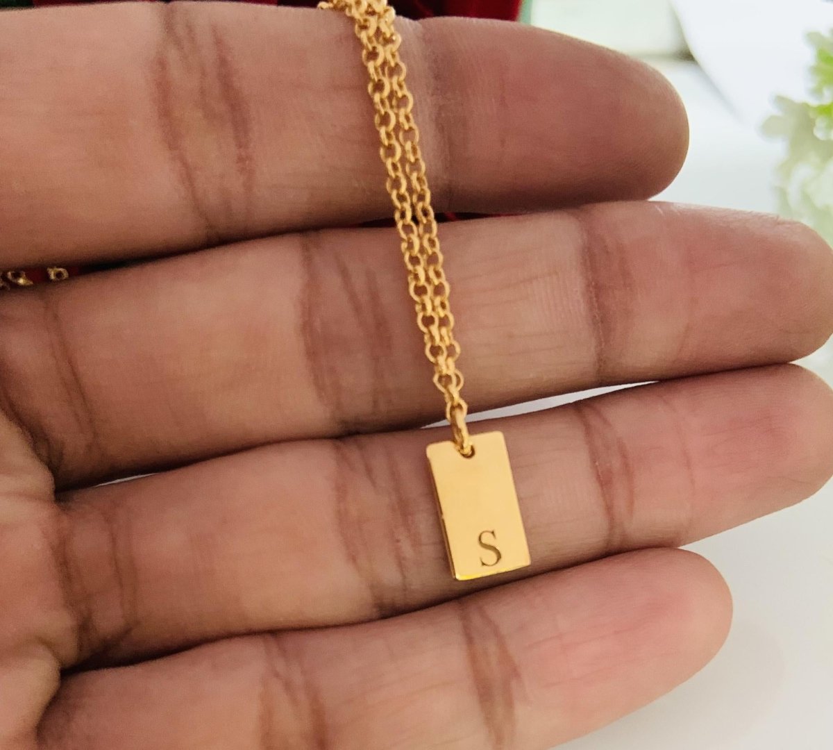 Silver Gold Initial Box Chain Necklace - Mini Monogram Personalized Engraved - BeadsBoatInc
