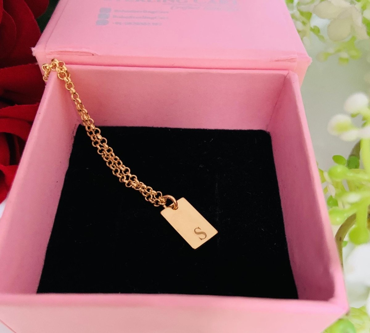 Silver Gold Initial Box Chain Necklace - Mini Monogram Personalized Engraved - BeadsBoatInc