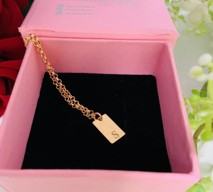 Silver Gold Initial Box Chain Necklace - Mini Monogram Personalized Engraved - BeadsBoatInc