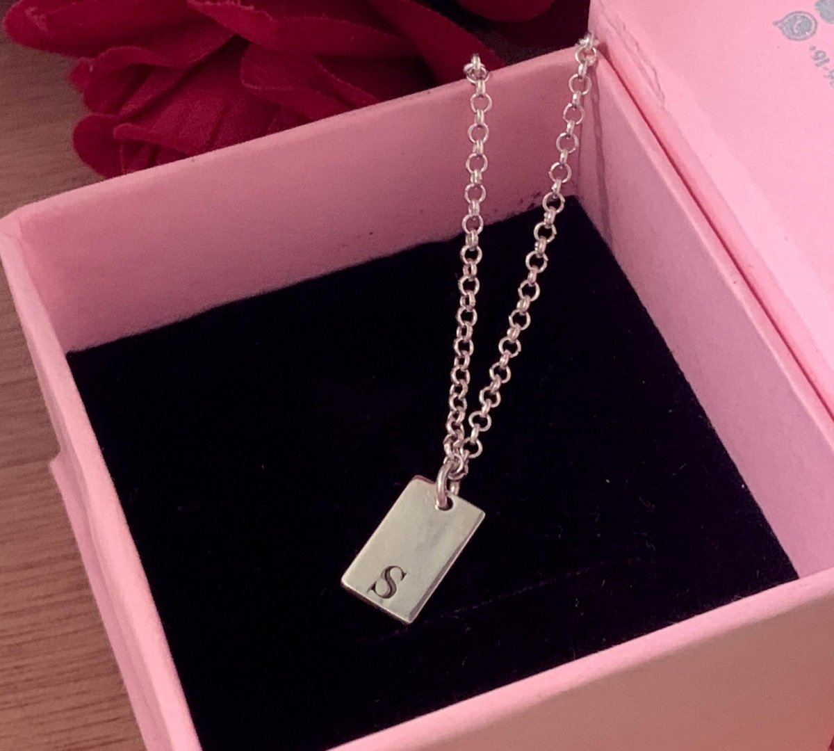 Silver Gold Initial Box Chain Necklace - Mini Monogram Personalized Engraved - BeadsBoatInc