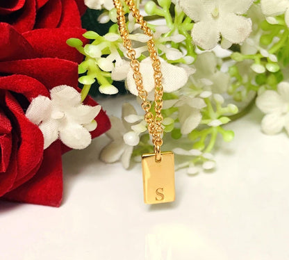Silver Gold Initial Box Chain Necklace - Mini Monogram Personalized Engraved - BeadsBoatInc