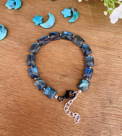 Silver Labradorite Bracelet ~ Adjustable and comfortable ~ Gift For Her ~ Birthstone Bracelet ~ Ever day Bracelet ~ B - 0003 - BeadsBoatInc