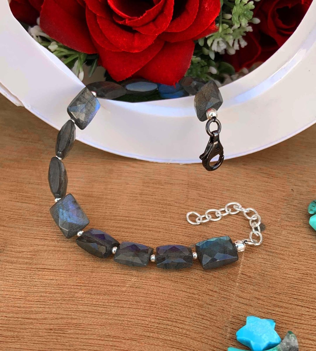 Silver Labradorite Bracelet ~ Adjustable and comfortable ~ Gift For Her ~ Birthstone Bracelet ~ Ever day Bracelet ~ B - 0003 - BeadsBoatInc