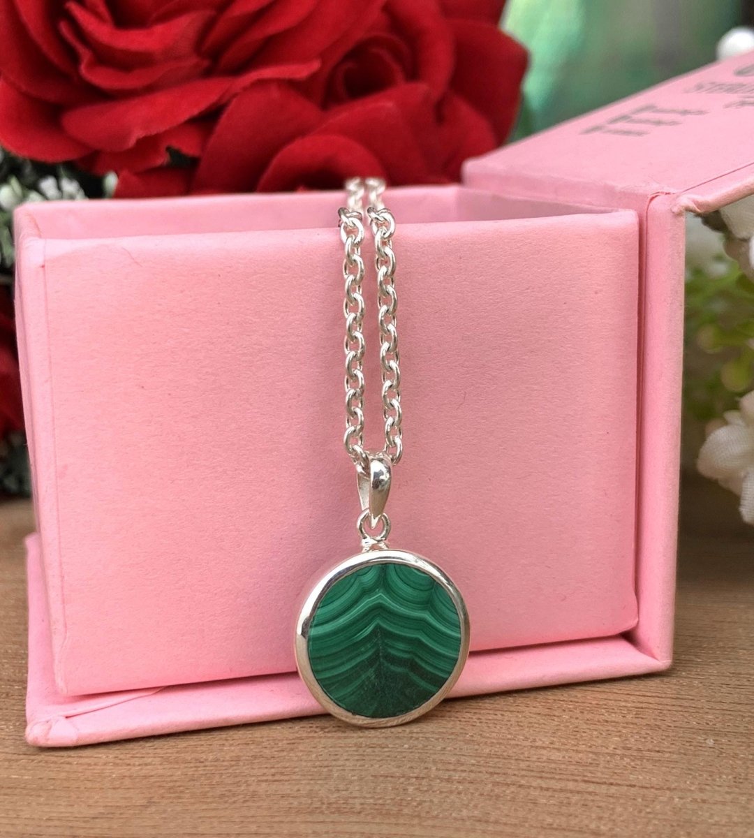 Silver Malachite Necklace – Dainty Green Pendant - BeadsBoatInc
