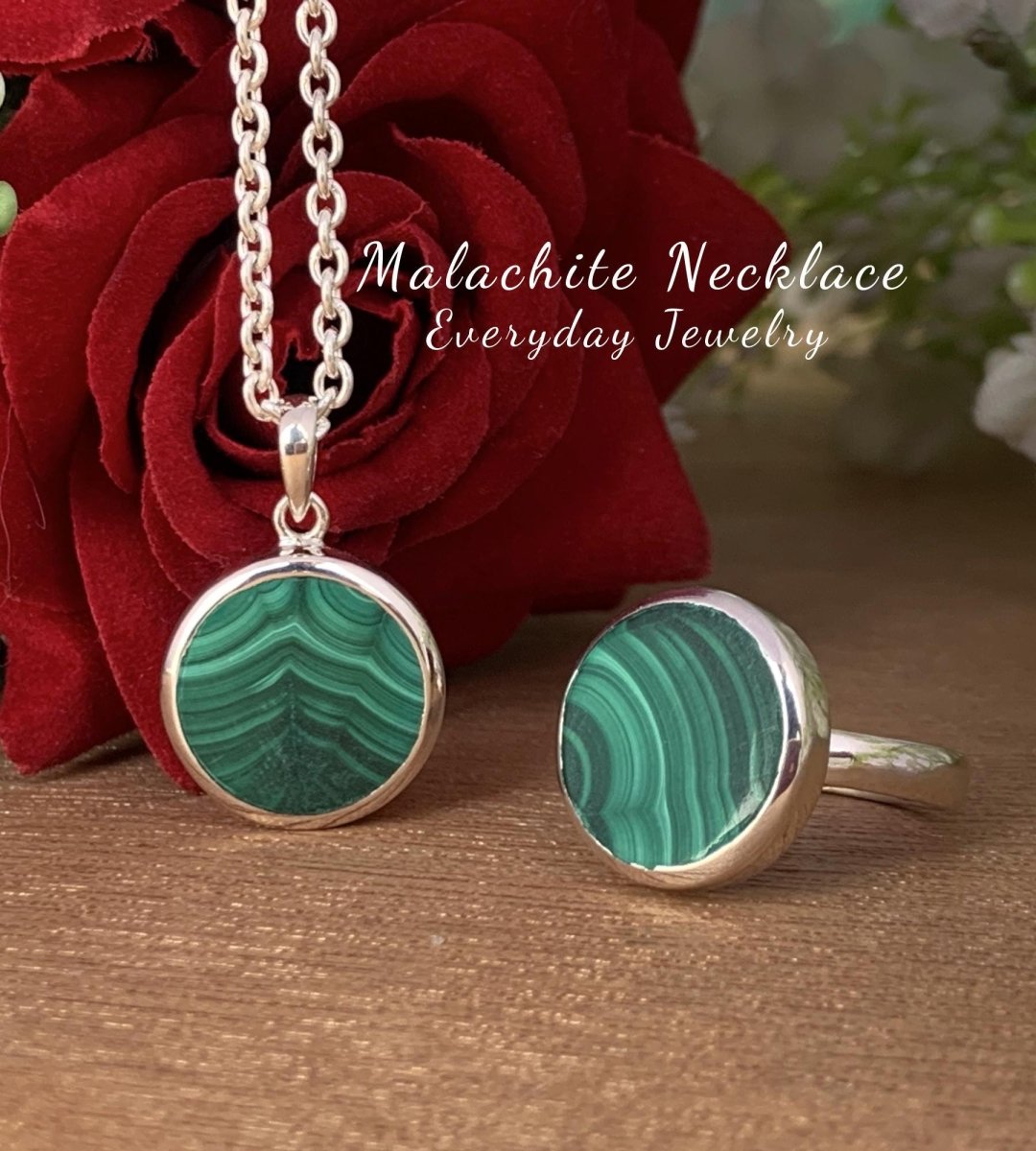 Silver Malachite Necklace – Dainty Green Pendant - BeadsBoatInc