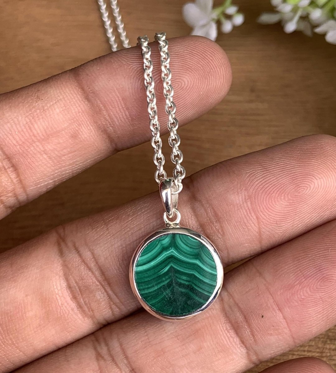 Silver Malachite Necklace – Dainty Green Pendant - BeadsBoatInc