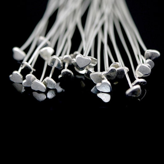 Silver-Plated Heart Headpins – 50 PCS 52mm Decorative Jewelry Findings - BeadsBoatInc