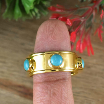Sleeping Beauty Turquoise Spinner Ring – Gold Fidget Band for Women - BeadsBoatInc