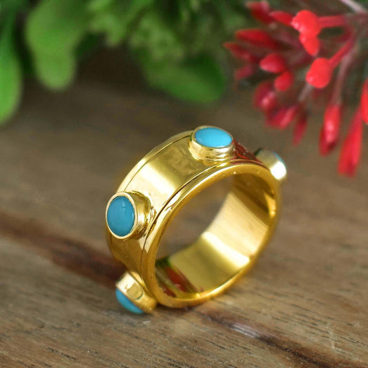Sleeping Beauty Turquoise Spinner Ring – Gold Fidget Band for Women - BeadsBoatInc