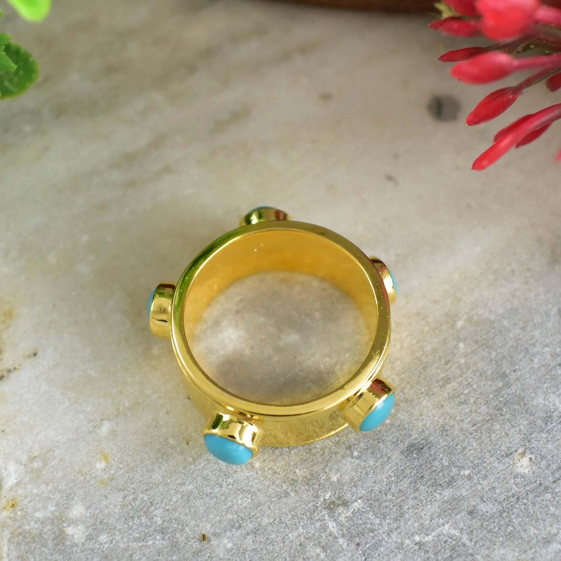 Sleeping Beauty Turquoise Spinner Ring – Gold Fidget Band for Women - BeadsBoatInc