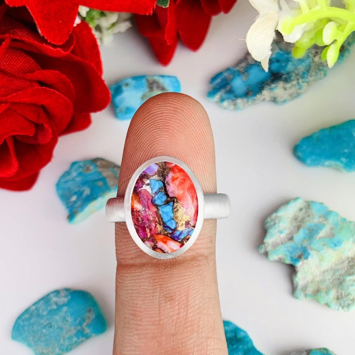 Solitaire Turquoise Ring ~ 925 Silver Rig ~ Matte Finish Handmade jewelry ~ - BeadsBoatInc