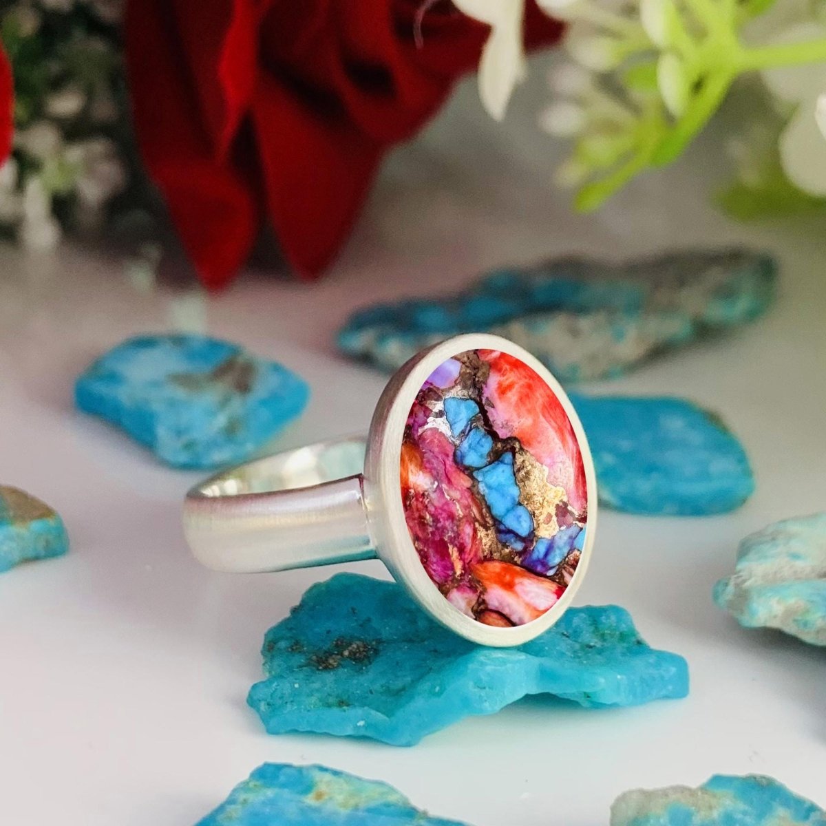 Solitaire Turquoise Ring ~ 925 Silver Rig ~ Matte Finish Handmade jewelry ~ - BeadsBoatInc
