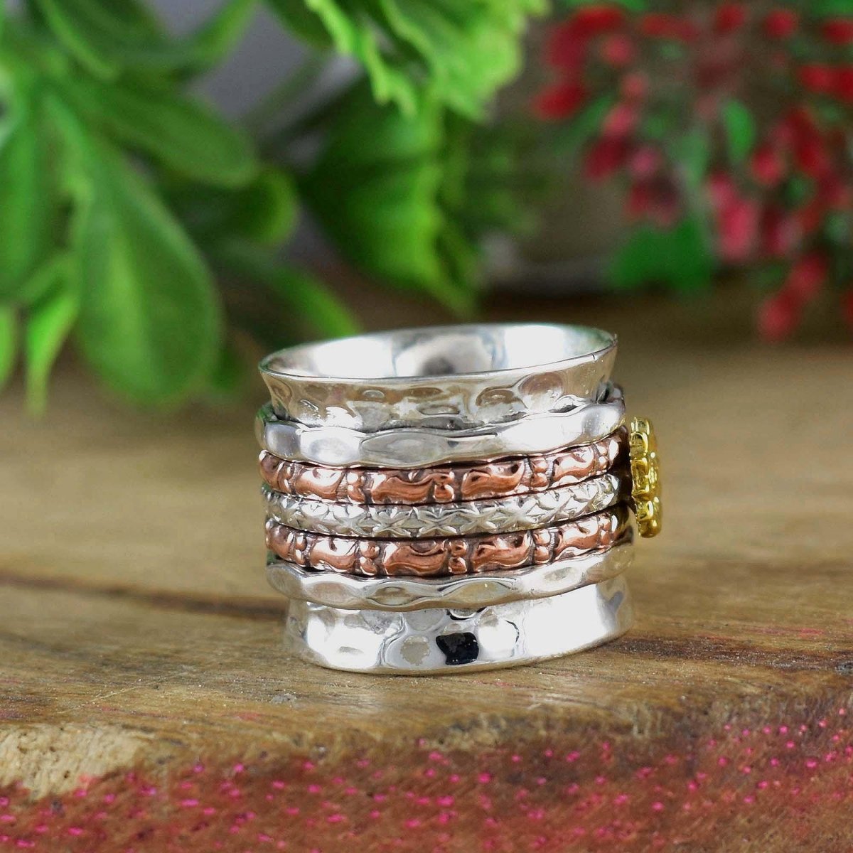 Spinning Flower Ring by Boho Sterling Cart – 925 Sterling Silver Wide Band – Sunflower Fidget Ring for Women – Statement Jewelry – R - 0003 - BeadsBoatInc