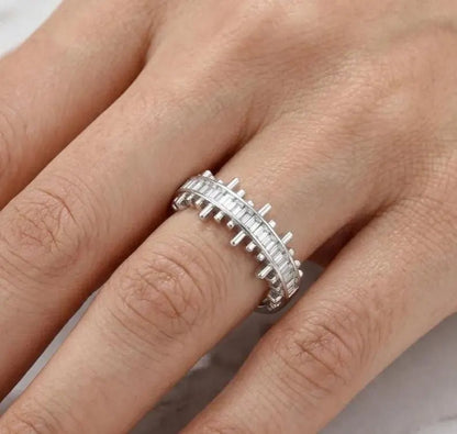 Sterling Silver Baguette CZ Eternity Ring, Channel Set Wedding Band - BeadsBoatInc