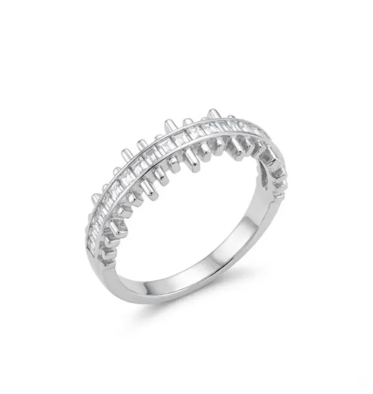 Sterling Silver Baguette CZ Eternity Ring, Channel Set Wedding Band - BeadsBoatInc