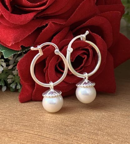 Swarovski Pearl Hoop Earrings in 925 Sterling Silver - Multiple Finish - BeadsBoatInc