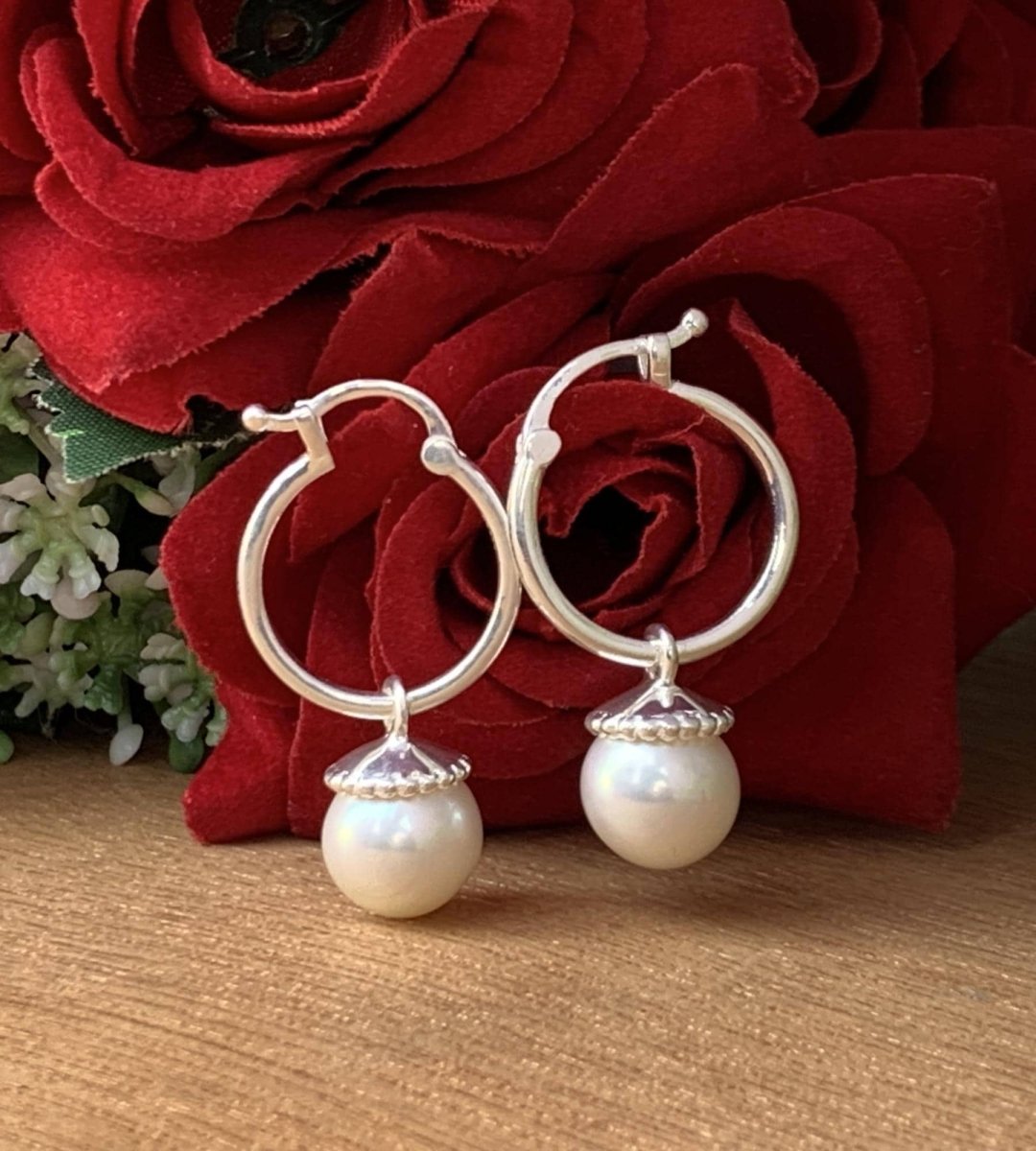 Swarovski Pearl Hoop Earrings in 925 Sterling Silver - Multiple Finish - BeadsBoatInc