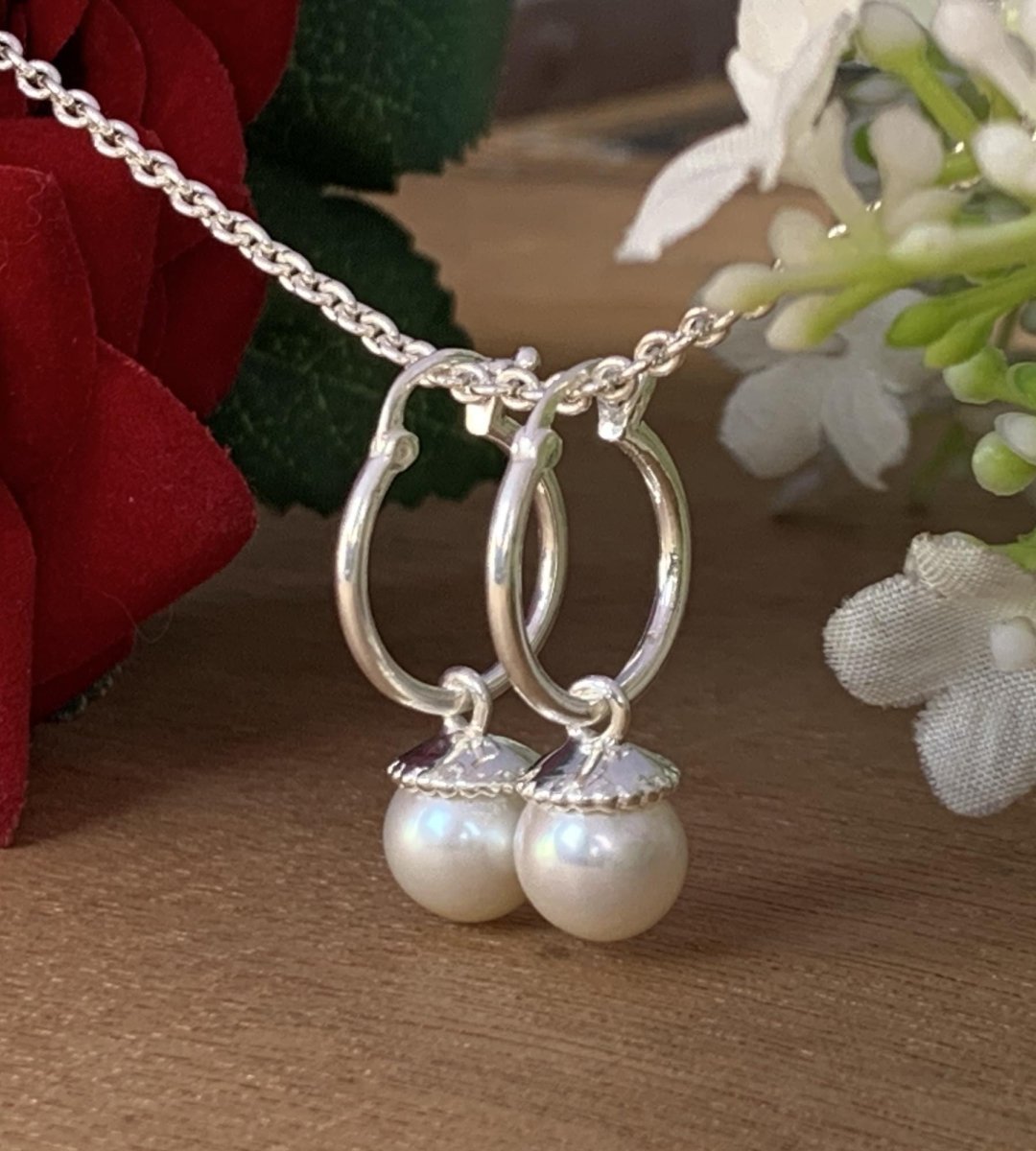 Swarovski Pearl Hoop Earrings in 925 Sterling Silver - Multiple Finish - BeadsBoatInc