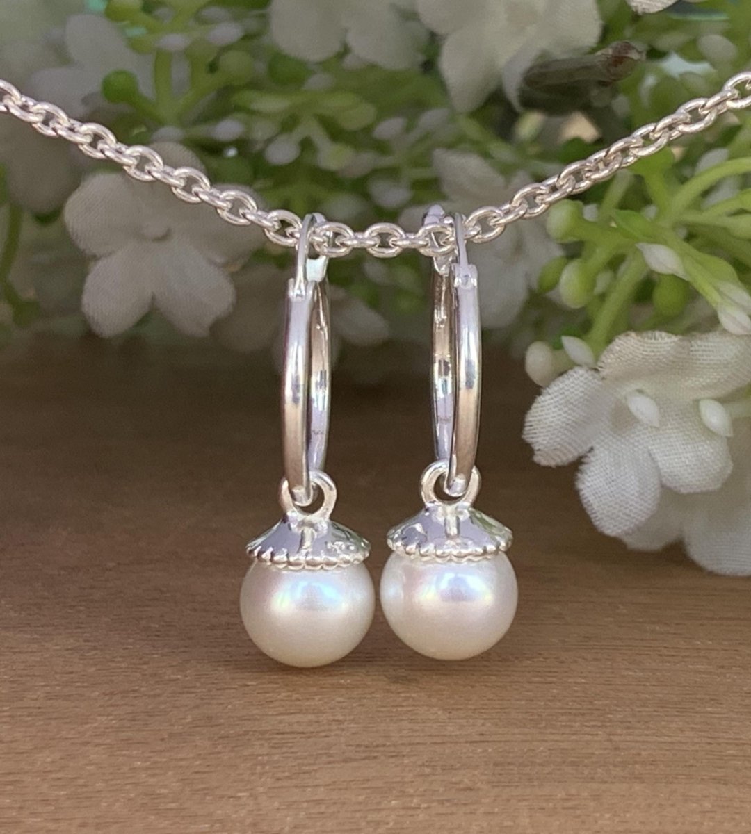 Swarovski Pearl Hoop Earrings in 925 Sterling Silver - Multiple Finish - BeadsBoatInc