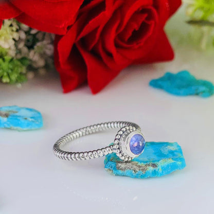 Tanzanite Stacking Ring in Sterling Silver - December Birthstone Gift - BeadsBoatInc